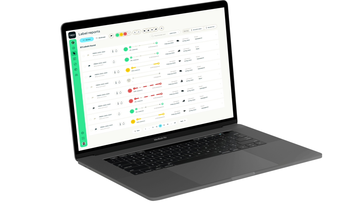 Tapp Dashboard with label reports on a laptop