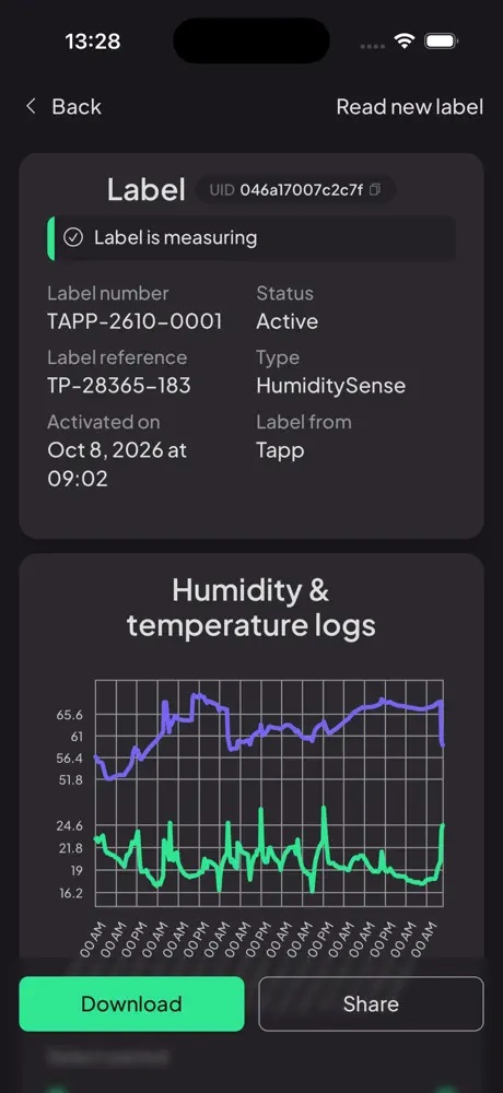 Tapp app: Read label data